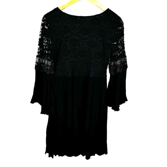 Easel Black Lace Long Sleeve A-Line V-Neck Mini Dress Size Small - Picture 3 of 8